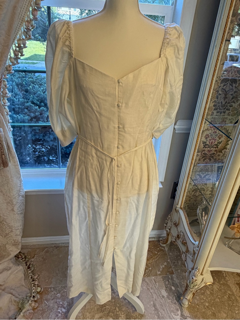 TOP SHOP OFF-WHITE LINEN DRESS SIZE 10
